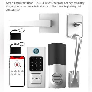 Silver Smart Deadbolt with Fingerprint Keypad and Bluetooth